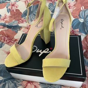 Quips Yellow Suede Heels with Strap
